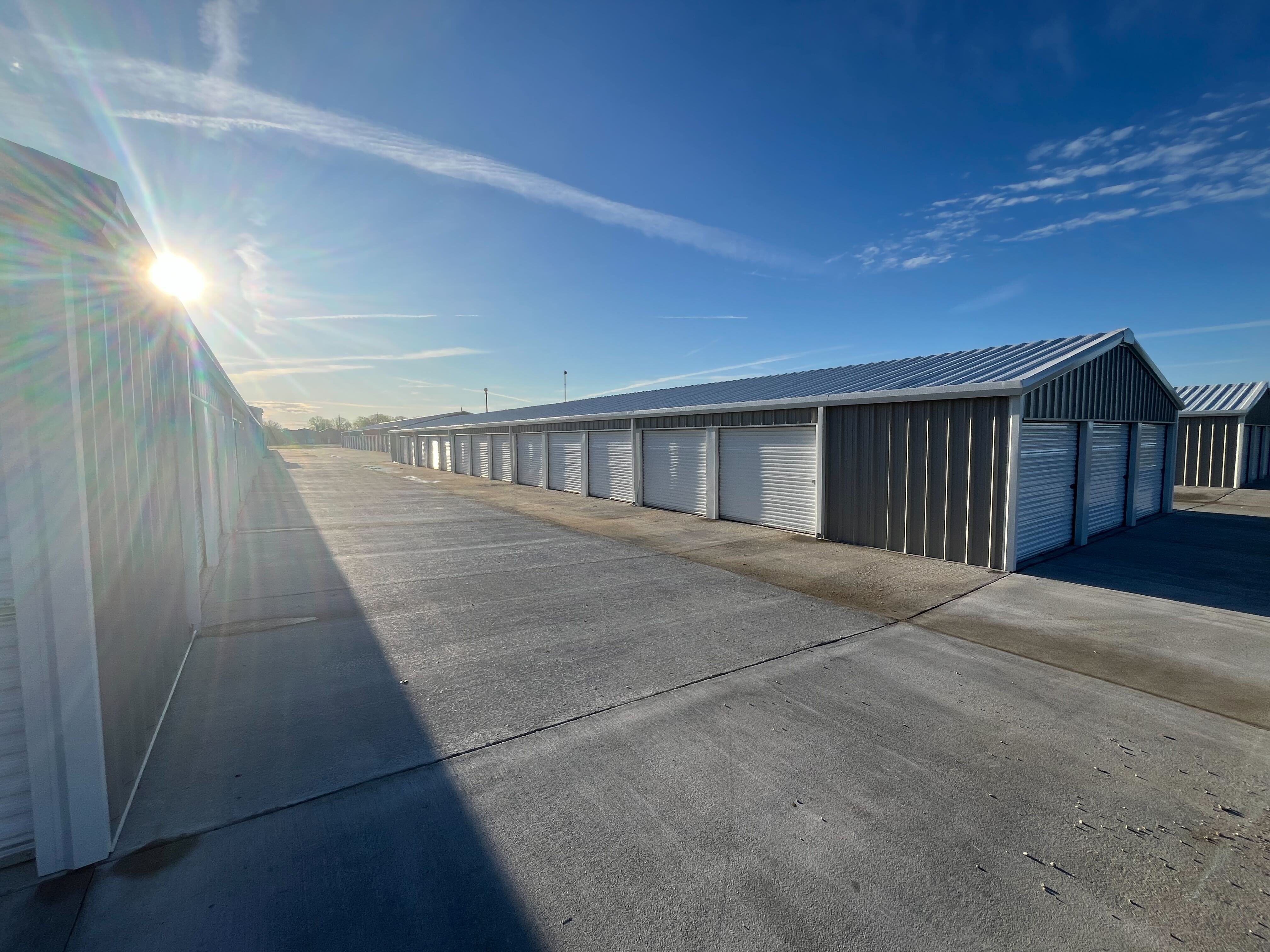 morning light shining on self-storage facility